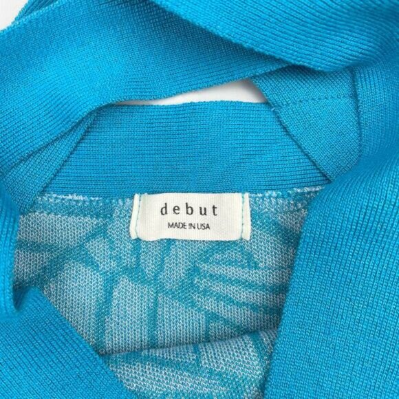 DEBUT Criss Cross Cropped Tank Top Sz Medium Large Blue - Picture 4 of 6